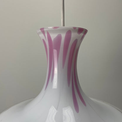 White and pink Mandarin pendant light by Michael Bang for Holmegaard 1980