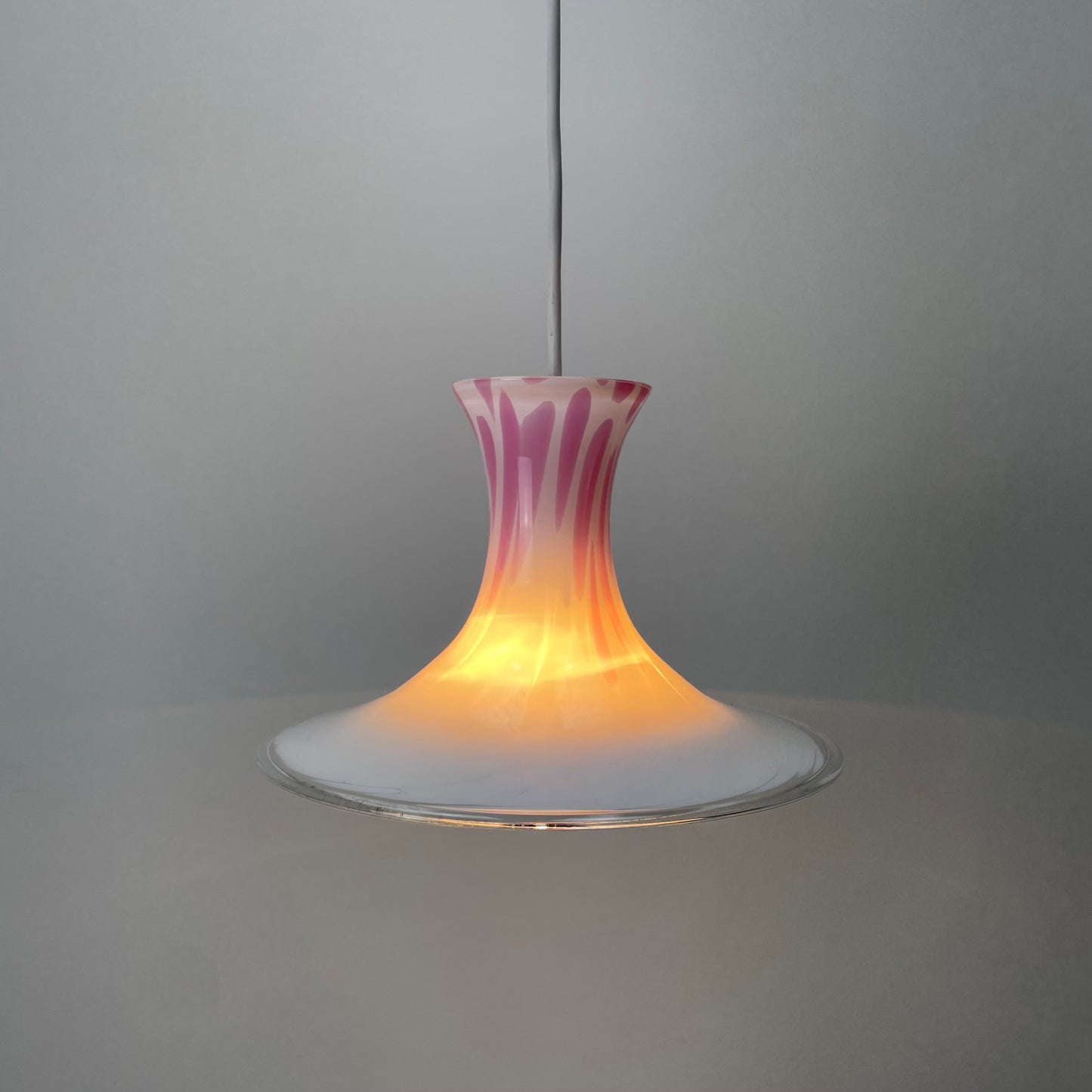 White and pink Mandarin pendant light by Michael Bang for Holmegaard 1980