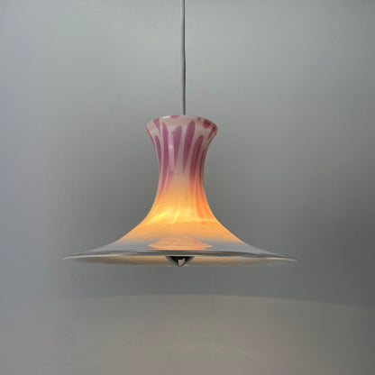 White and pink Mandarin pendant light by Michael Bang for Holmegaard 1980