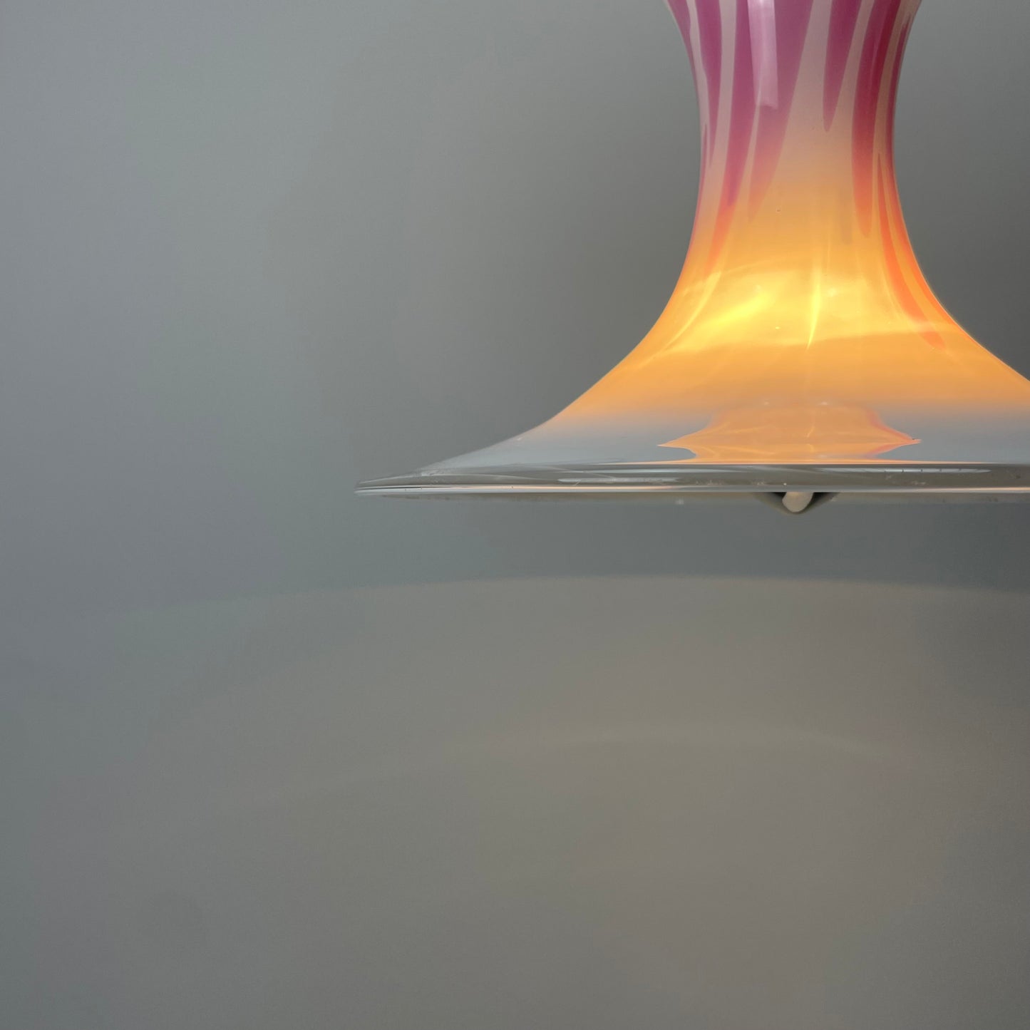 White and pink Mandarin pendant light by Michael Bang for Holmegaard 1980