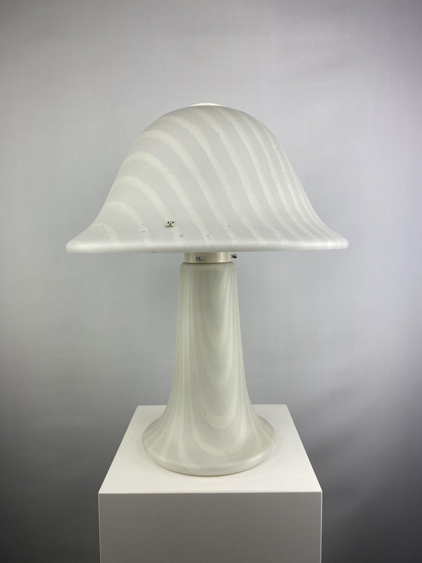Large white zebra glass Peill and Putzler mushroom table lamp XL