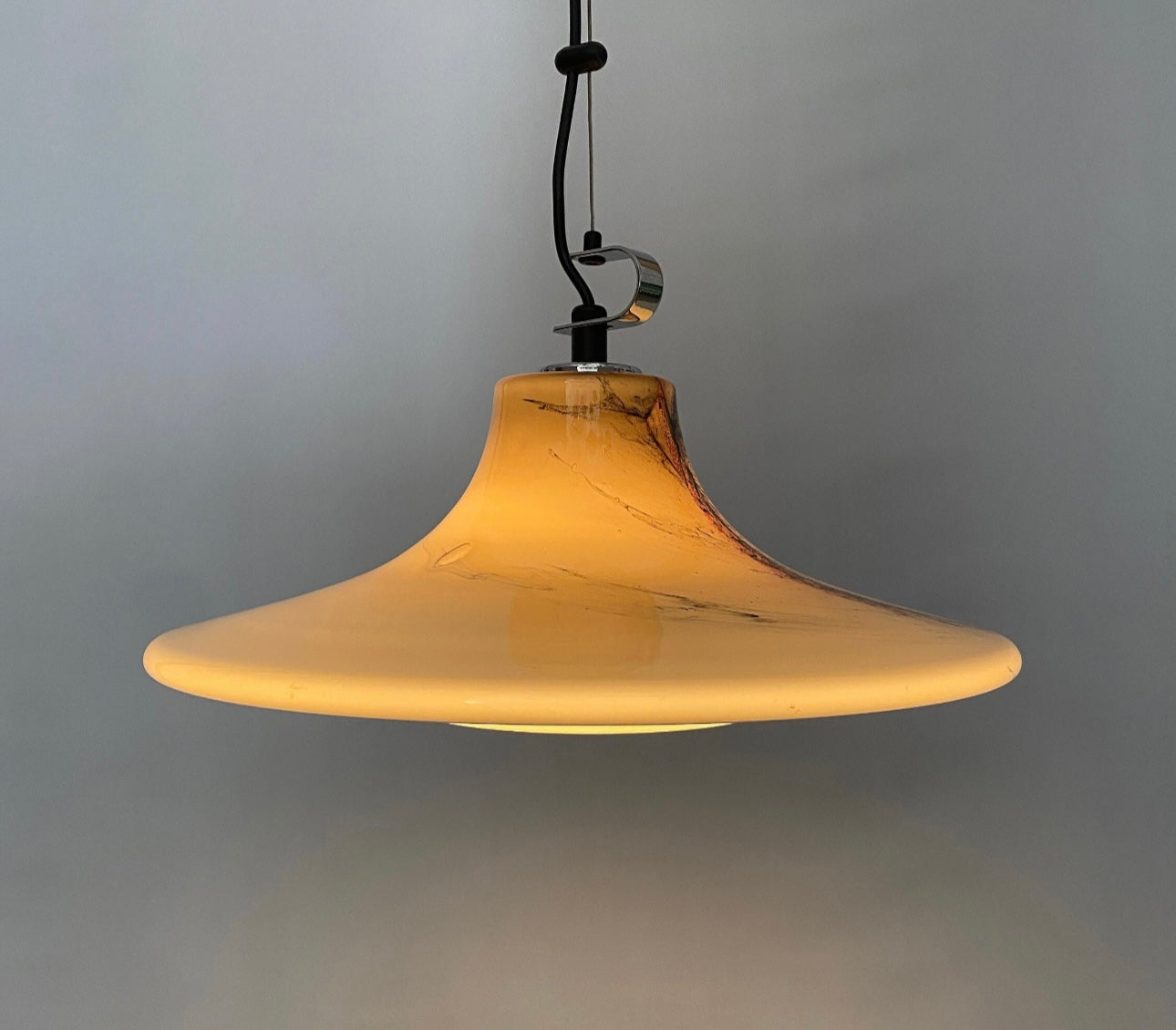 1 of 2 Large Brown glass UFO 'Cirrus' by Peill and Putzler pendant light XL 1970