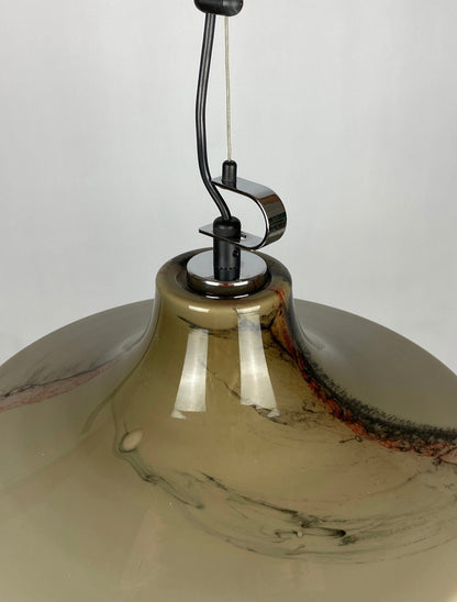 1 of 2 Large Brown glass UFO 'Cirrus' by Peill and Putzler pendant light XL 1970