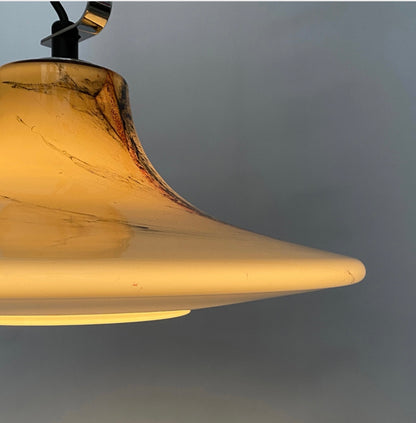 1 of 2 Large Brown glass UFO 'Cirrus' by Peill and Putzler pendant light XL 1970