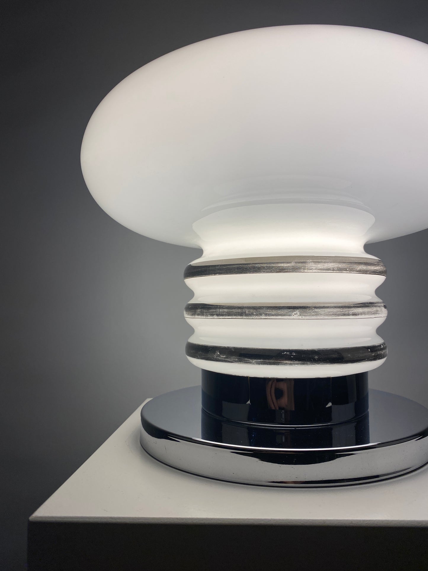 Mid-century white glass and chrome table lamp by Leclaire & Schäfer 1970