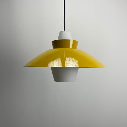 Yellow UFO shaped glass and metal pendant lamp 1960