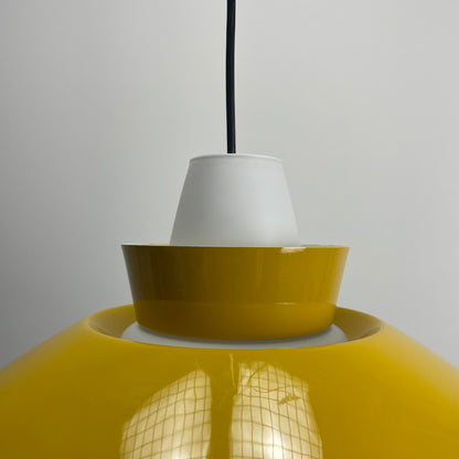 Yellow UFO shaped glass and metal pendant lamp 1960