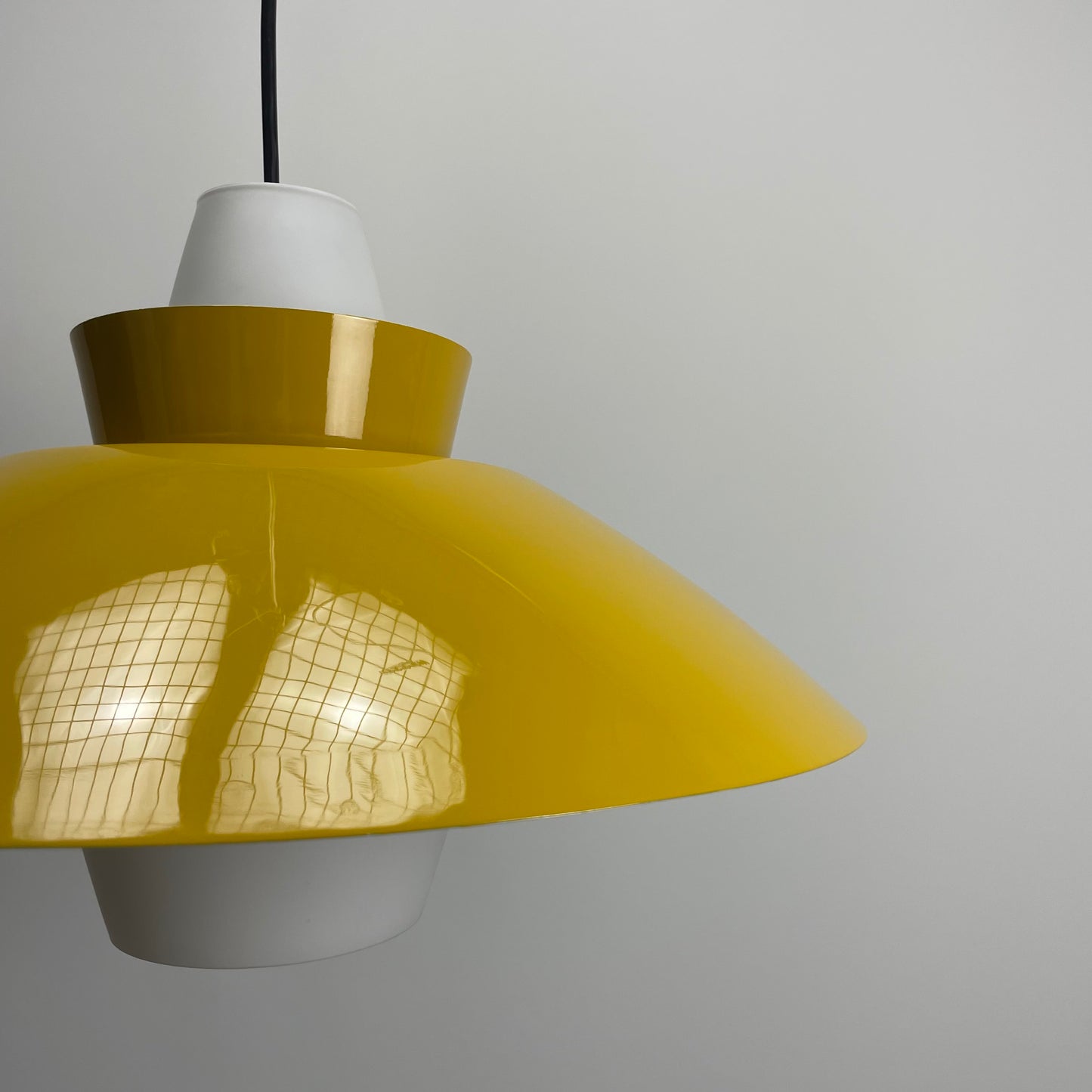 Yellow UFO shaped glass and metal pendant lamp 1960