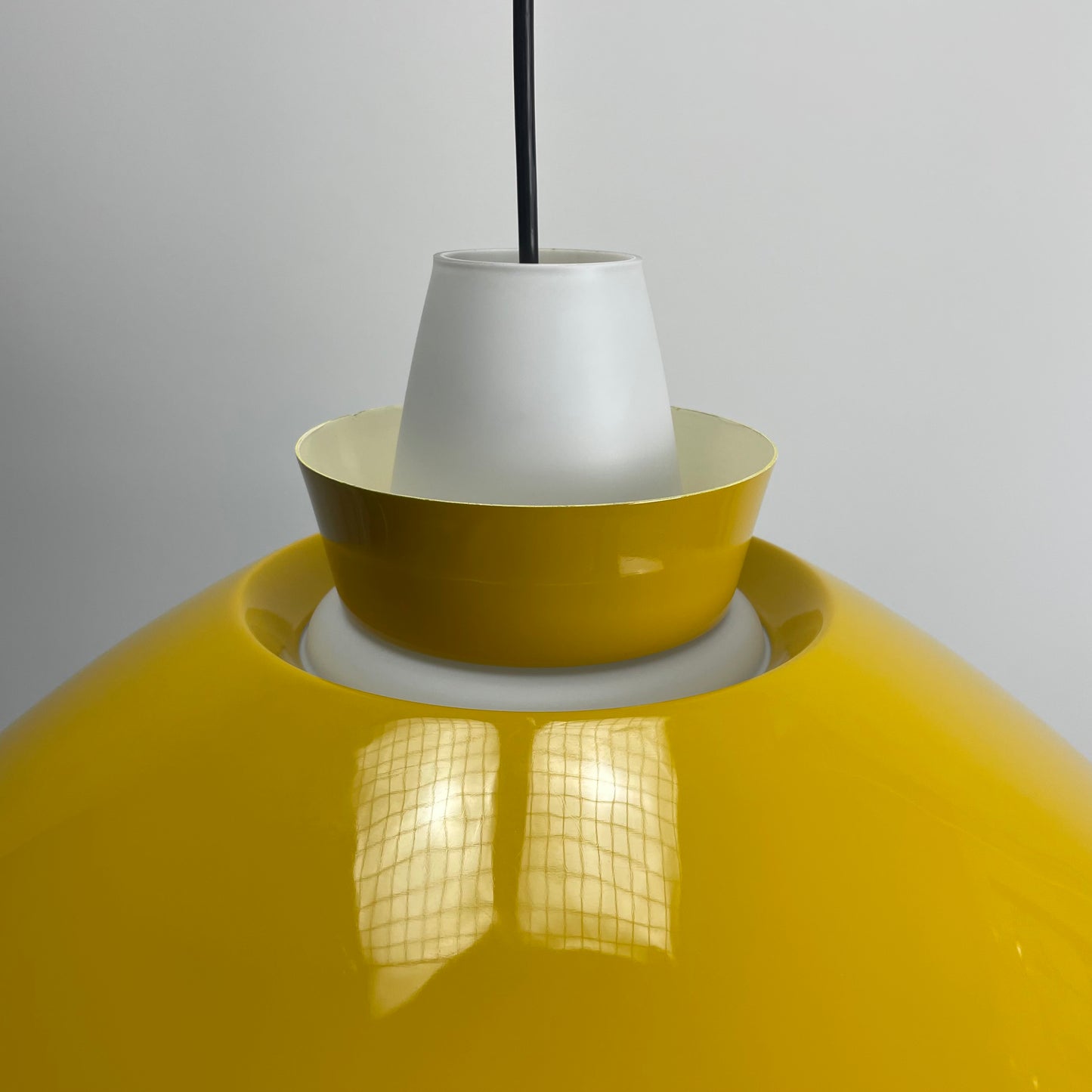 Yellow UFO shaped glass and metal pendant lamp 1960