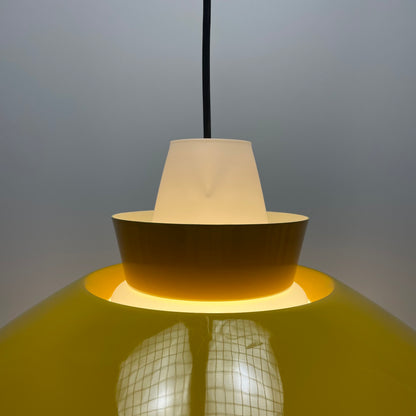 Yellow UFO shaped glass and metal pendant lamp 1960