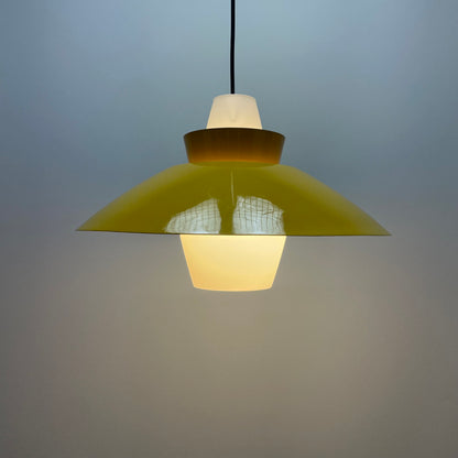 Yellow UFO shaped glass and metal pendant lamp 1960