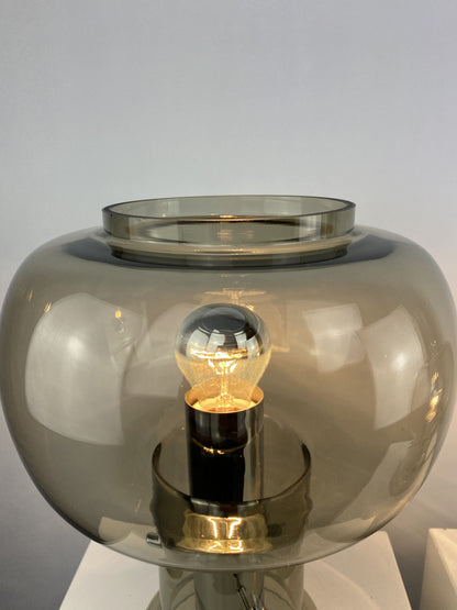 Pair of Smoked glass table lamps by Nettelhoff Leuchten from the 1970's