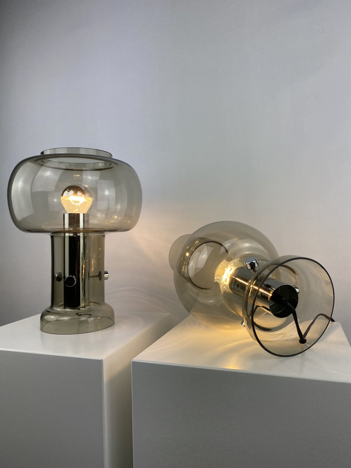 Pair of Smoked glass table lamps by Nettelhoff Leuchten from the 1970's