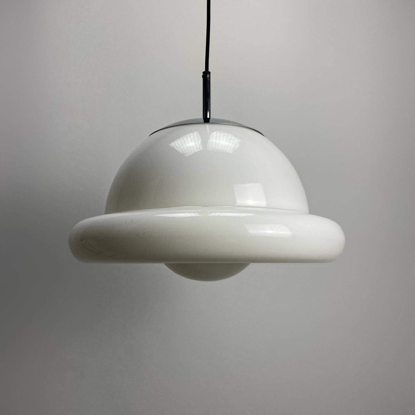 UFO shaped white glass pendant by Glashütte Limburg 1970