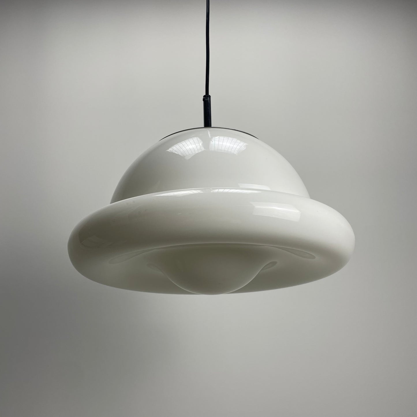 UFO shaped white glass pendant by Glashütte Limburg 1970