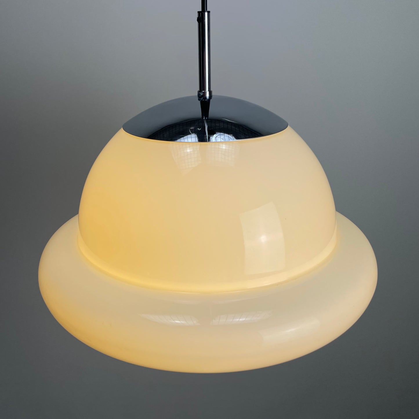 UFO shaped white glass pendant by Glashütte Limburg 1970