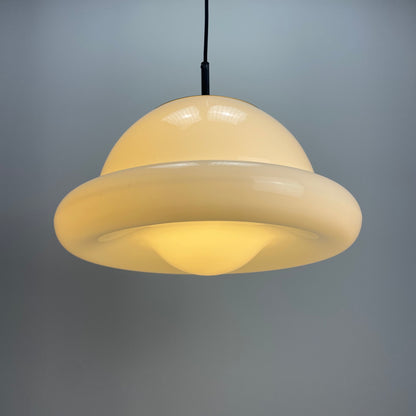 UFO shaped white glass pendant by Glashütte Limburg 1970