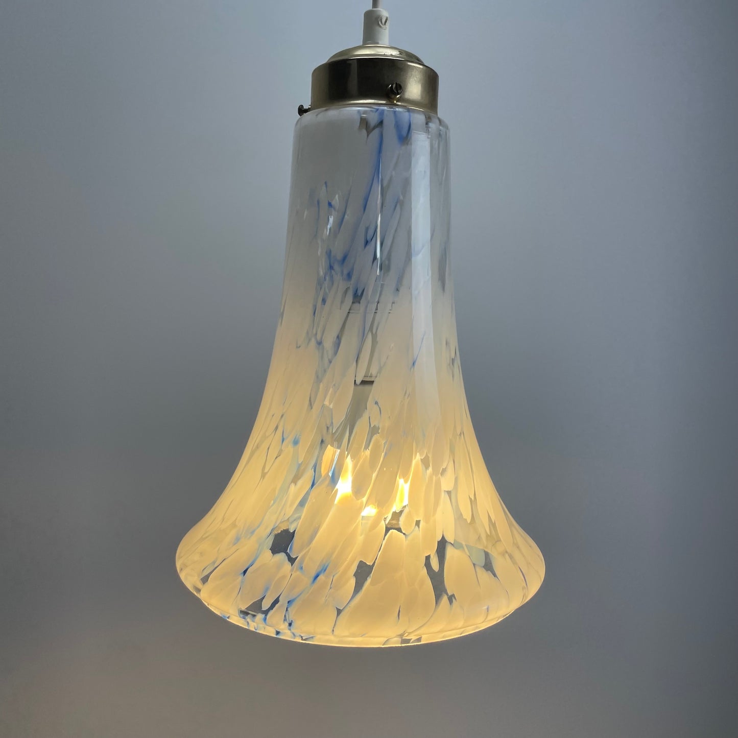 Italian cloudy white and blue glass pendant lamp 1960