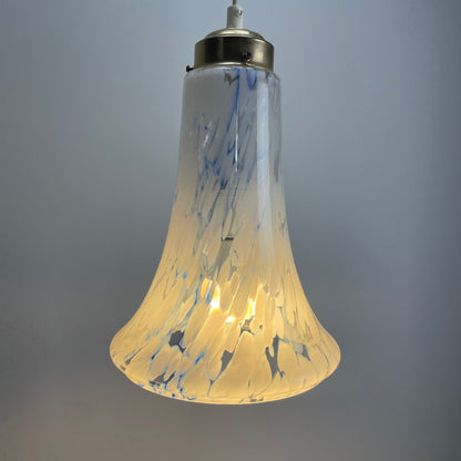 Italian cloudy white and blue glass pendant lamp 1960