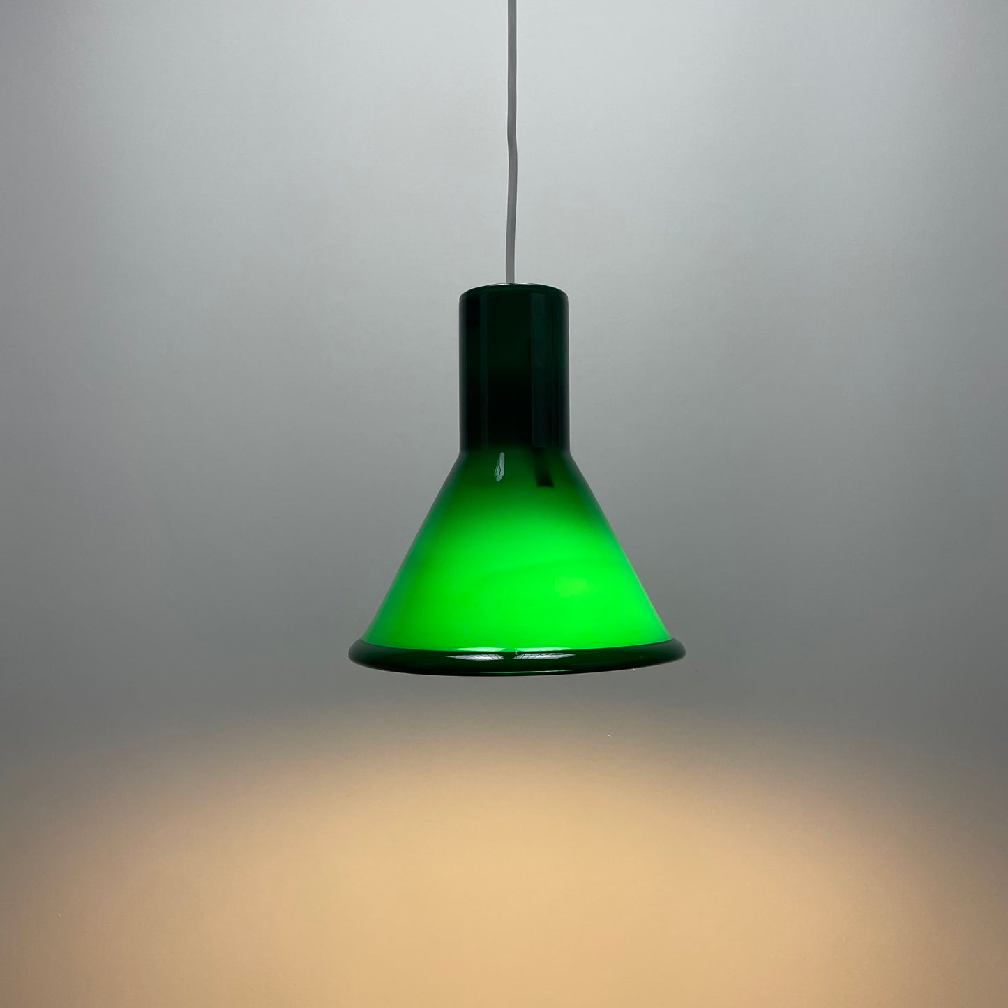 Green Danish pendant light P & T MINI by Michael Bang for Holmegaard 1972