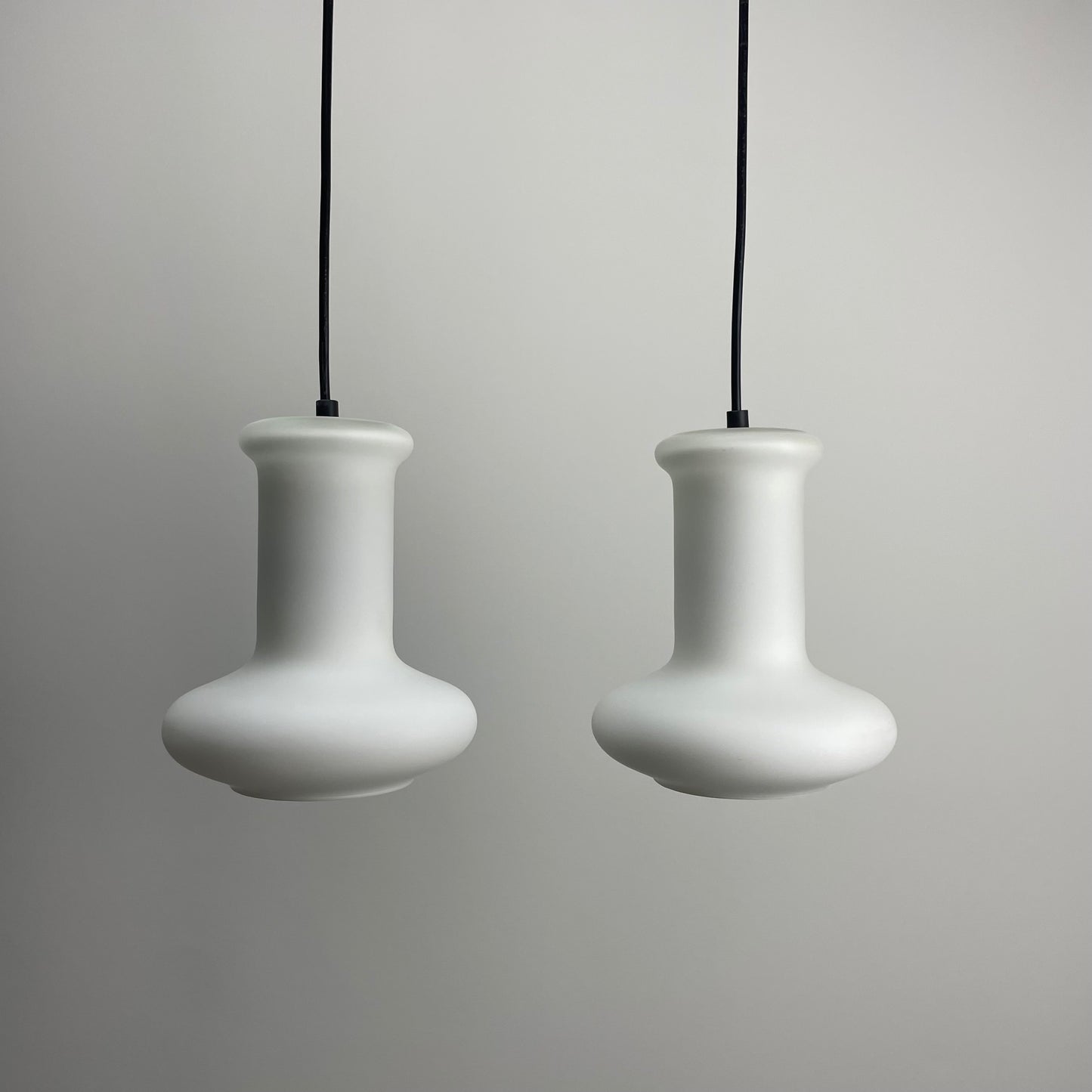 Pair of frosted glass pendant lamps by Lyskær Belysning 1970