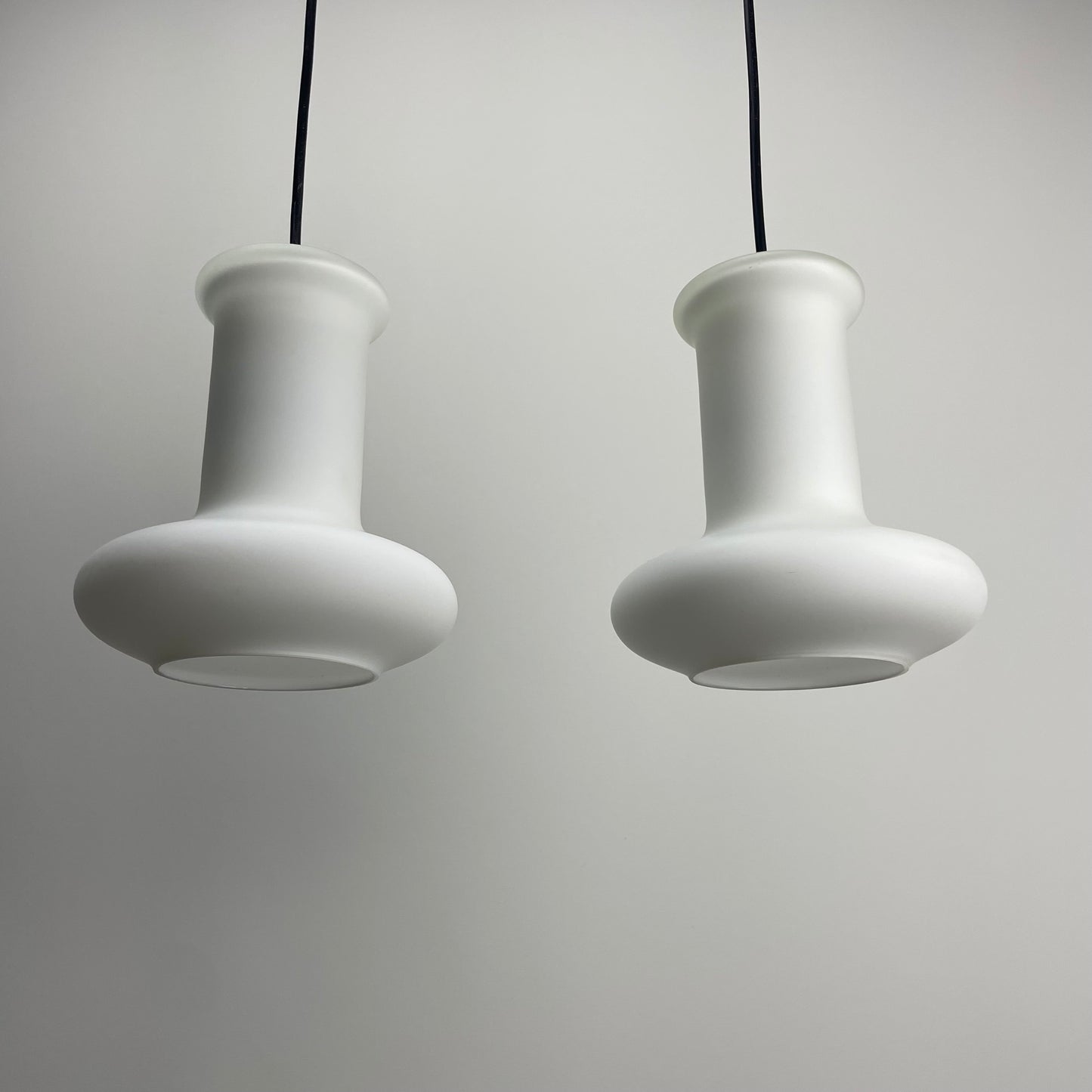 Pair of frosted glass pendant lamps by Lyskær Belysning 1970