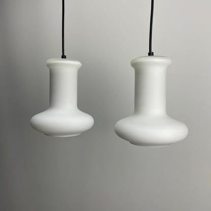 Pair of frosted glass pendant lamps by Lyskær Belysning 1970