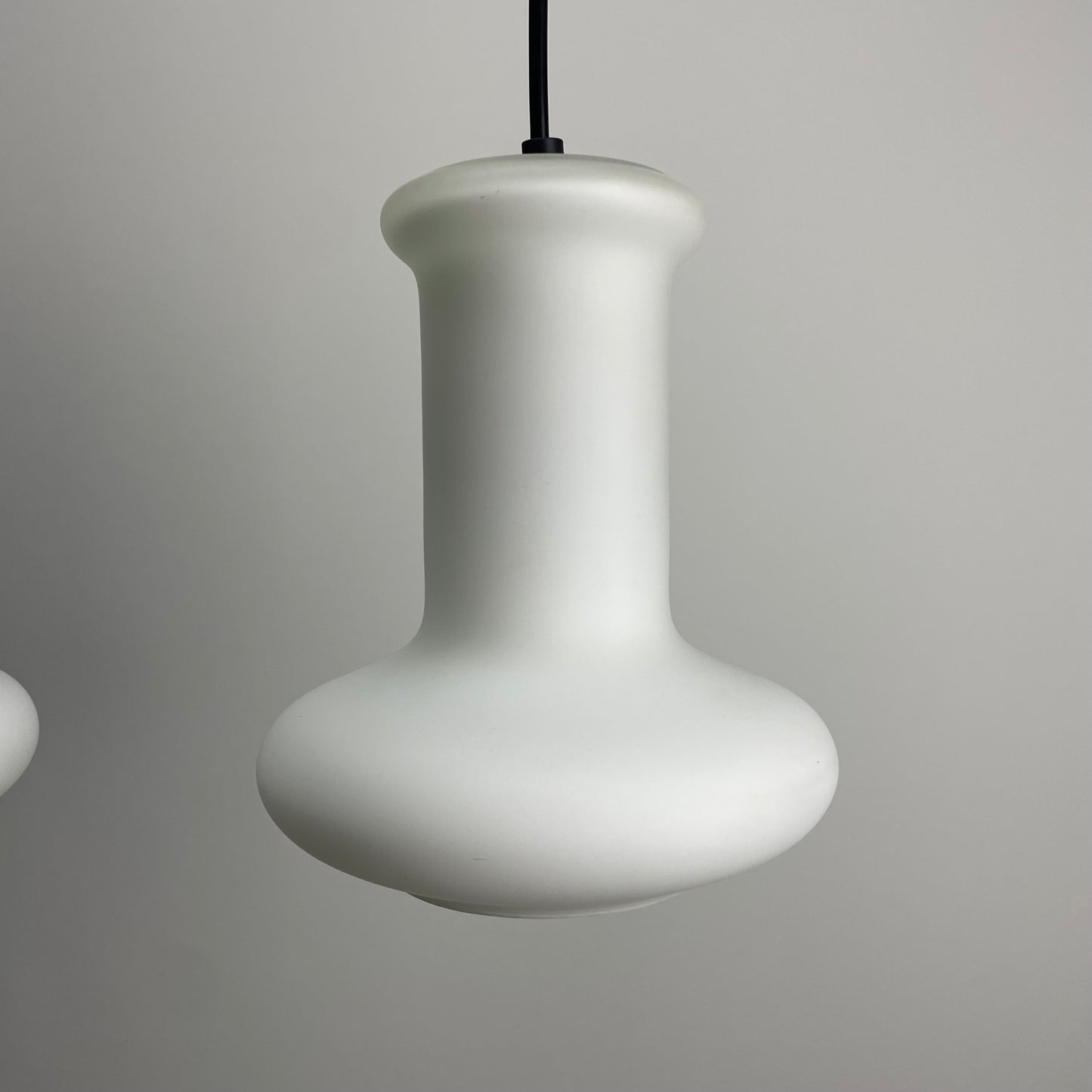 Pair of frosted glass pendant lamps by Lyskær Belysning 1970