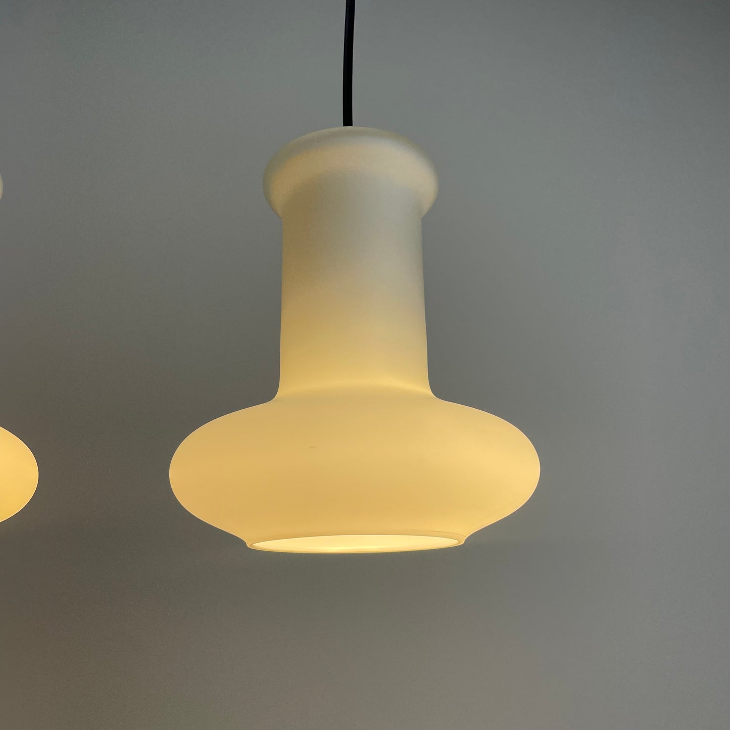 Pair of frosted glass pendant lamps by Lyskær Belysning 1970