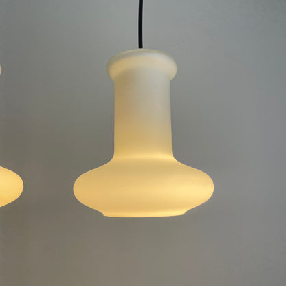 Pair of frosted glass pendant lamps by Lyskær Belysning 1970