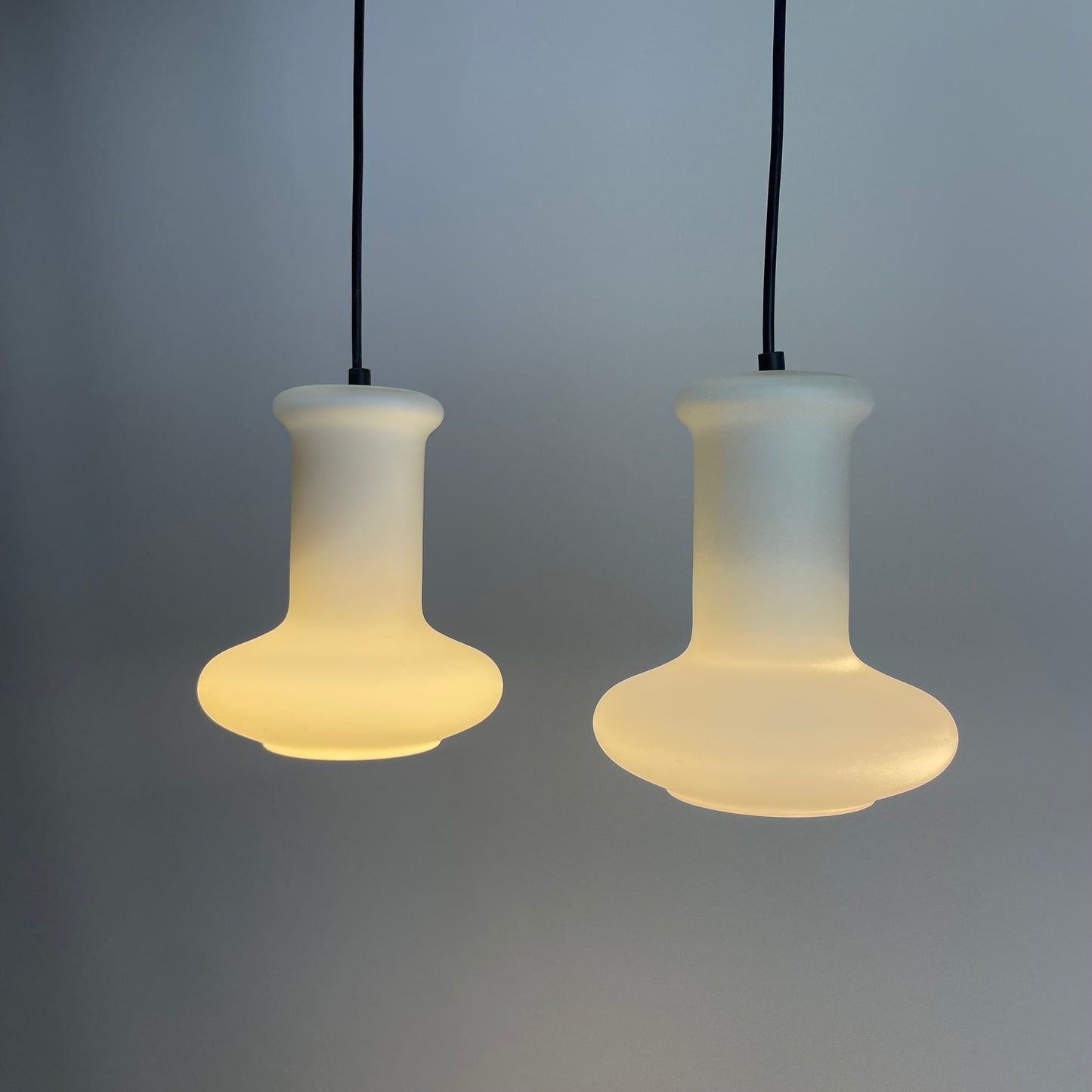 Pair of frosted glass pendant lamps by Lyskær Belysning 1970