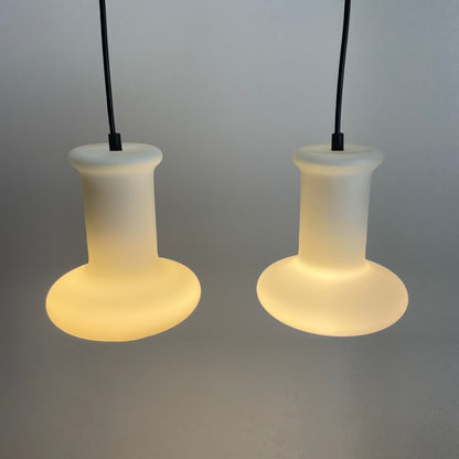 Pair of frosted glass pendant lamps by Lyskær Belysning 1970