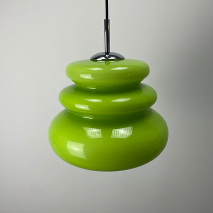 Rare apple green glass pendant light AH 1 by Peill and Putzler 1960