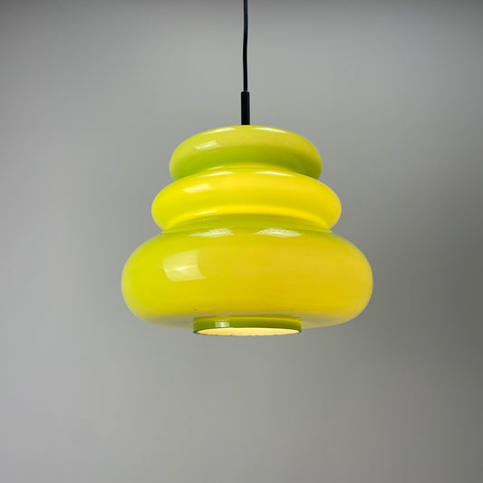 Rare apple green glass pendant light AH 1 by Peill and Putzler 1960