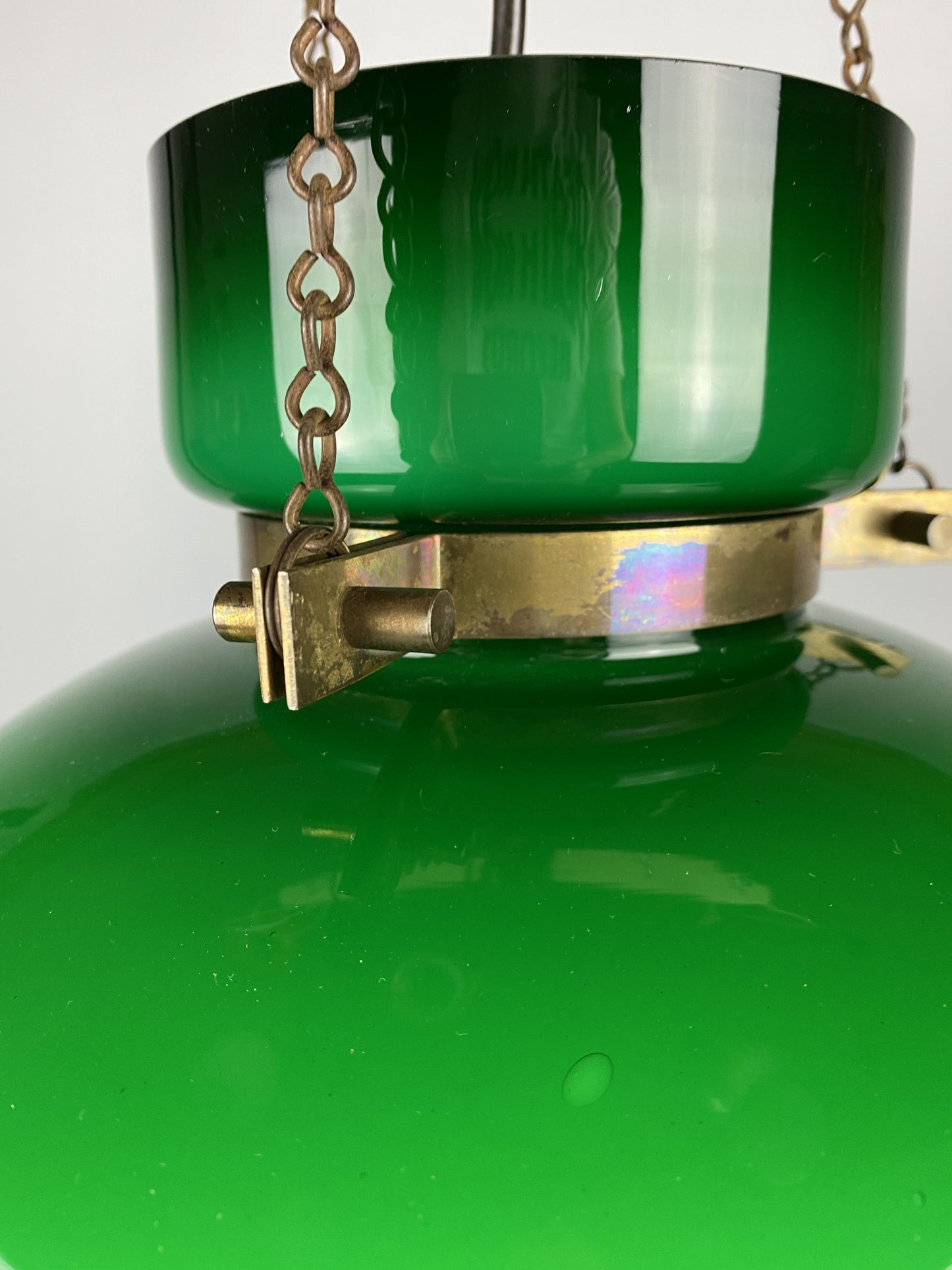 Large dark green Opaline glass pendant light by Herbert Proft for Glashütte Limburg