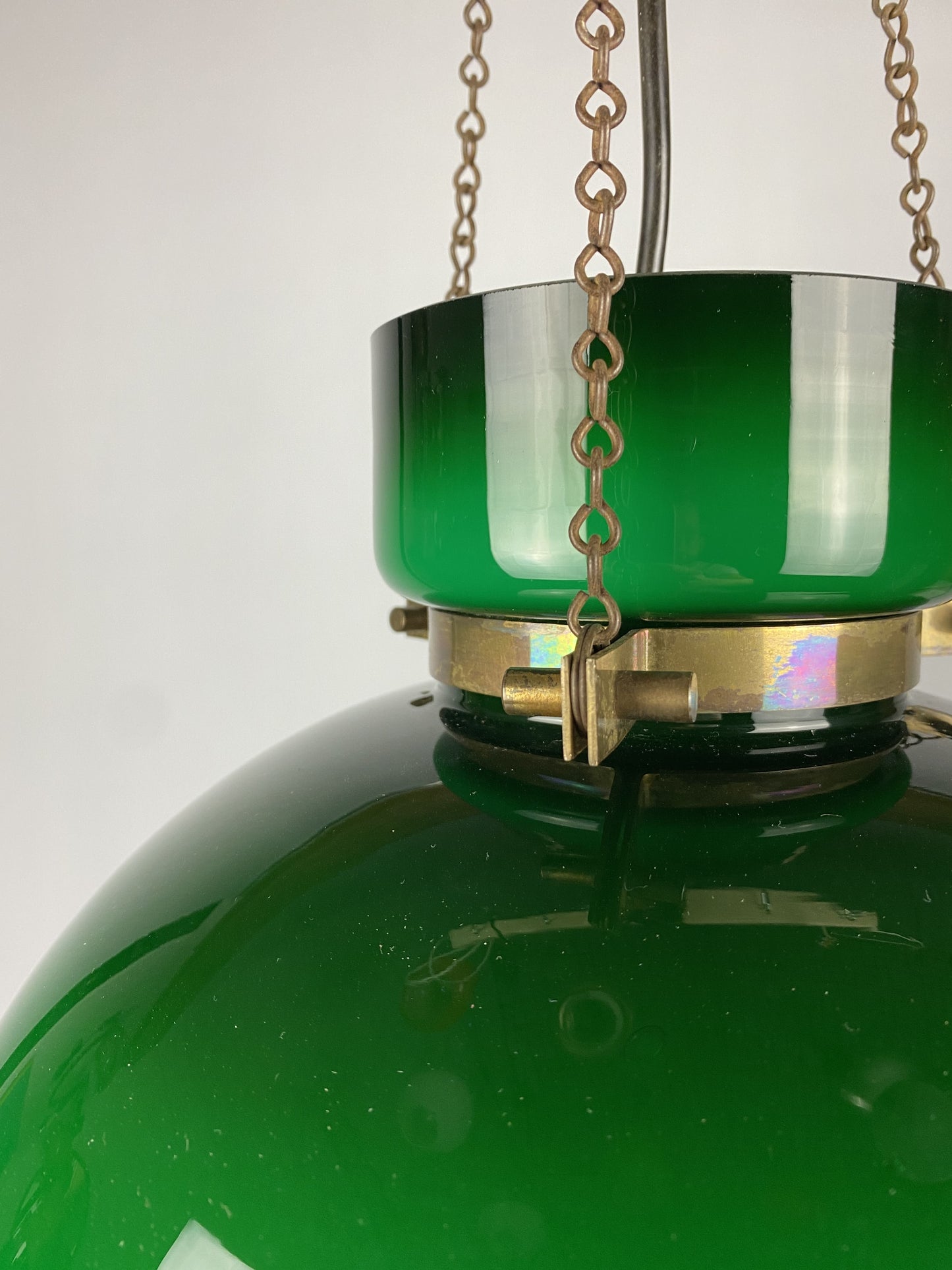 Large dark green Opaline glass pendant light by Herbert Proft for Glashütte Limburg