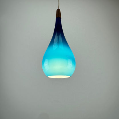 Blue droplet shaped glass pendant light by Holmegaard 1960