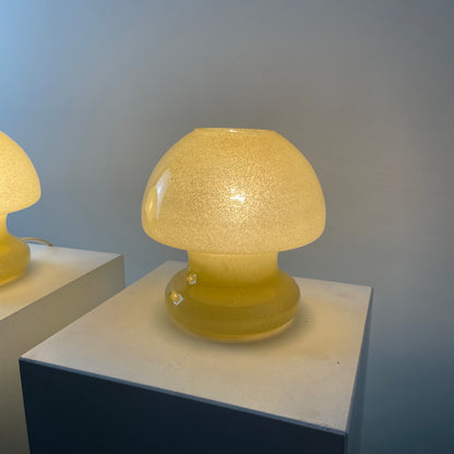 Pair of yellow glass mushroom table lamps from Doria Leuchten, 1970