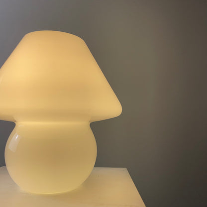 White glass mushroom table lamp from 1970