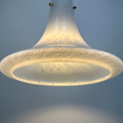 Trumpet shaped cloudy glass pendant lamp by Glashütte Limburg 1970