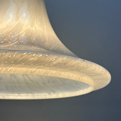 Trumpet shaped cloudy glass pendant lamp by Glashütte Limburg 1970