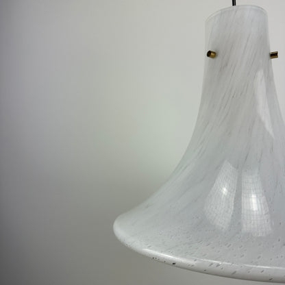 Trumpet shaped cloudy glass pendant lamp by Glashütte Limburg 1970