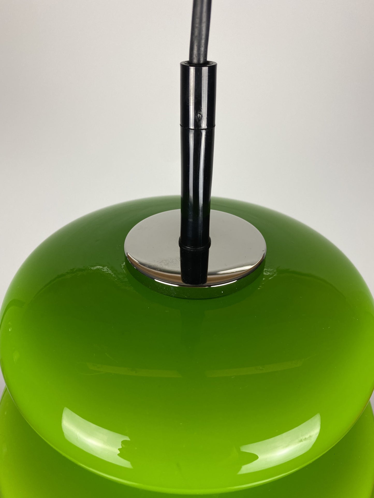 Rare apple green glass pendant light AH 1 by Peill and Putzler 1960