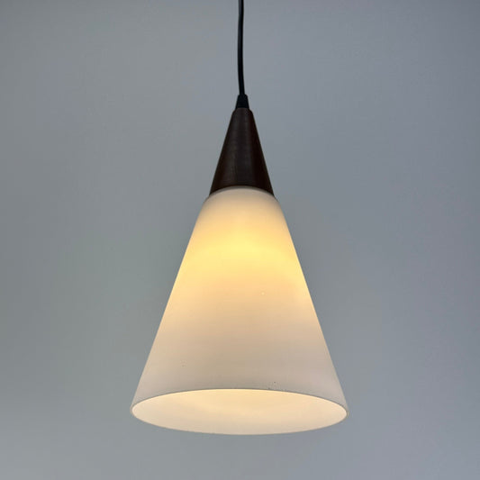 Frosted glass and wooden pendant light by Philips 1950