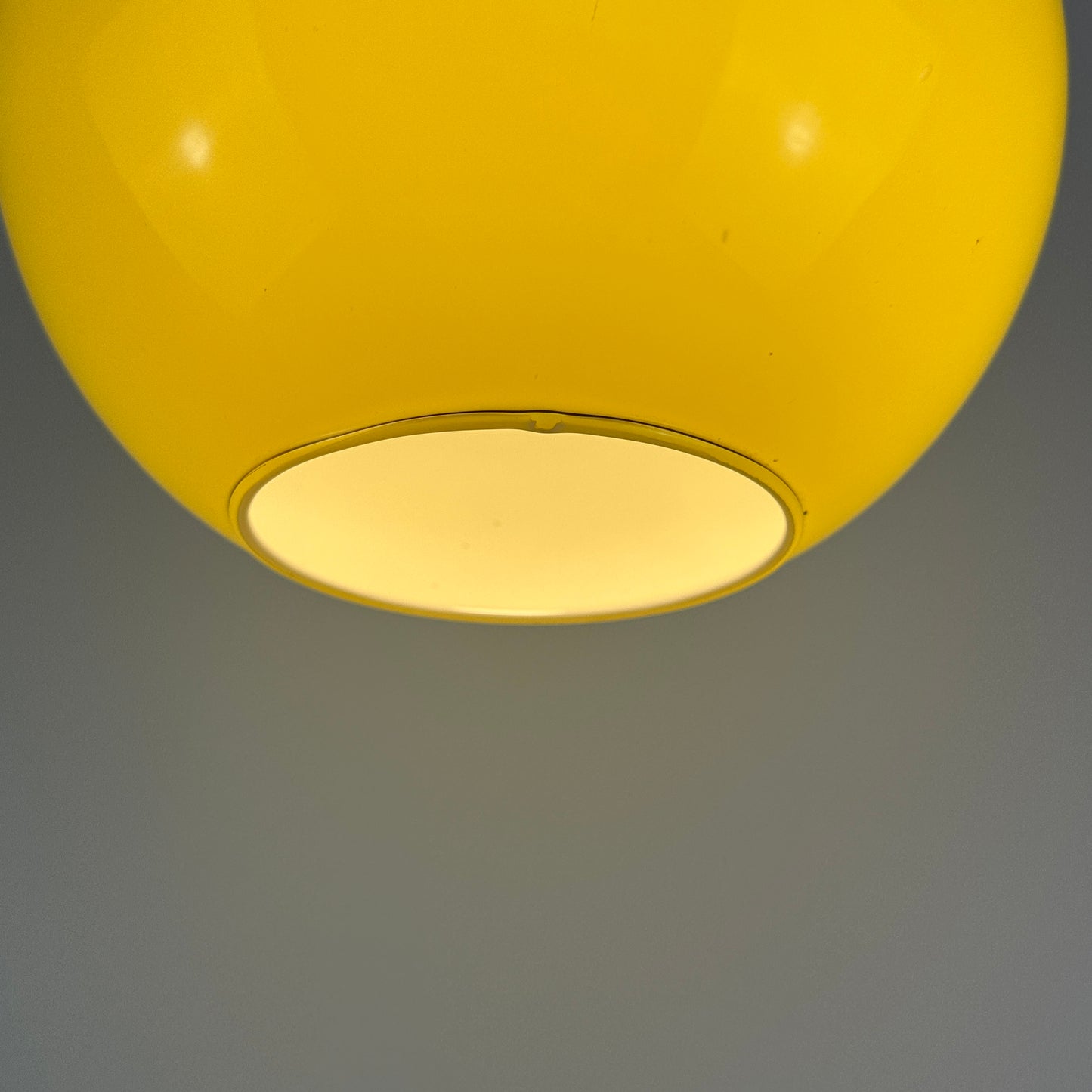 Neon yellow globe glass pendant light by Peill & putzler 1970