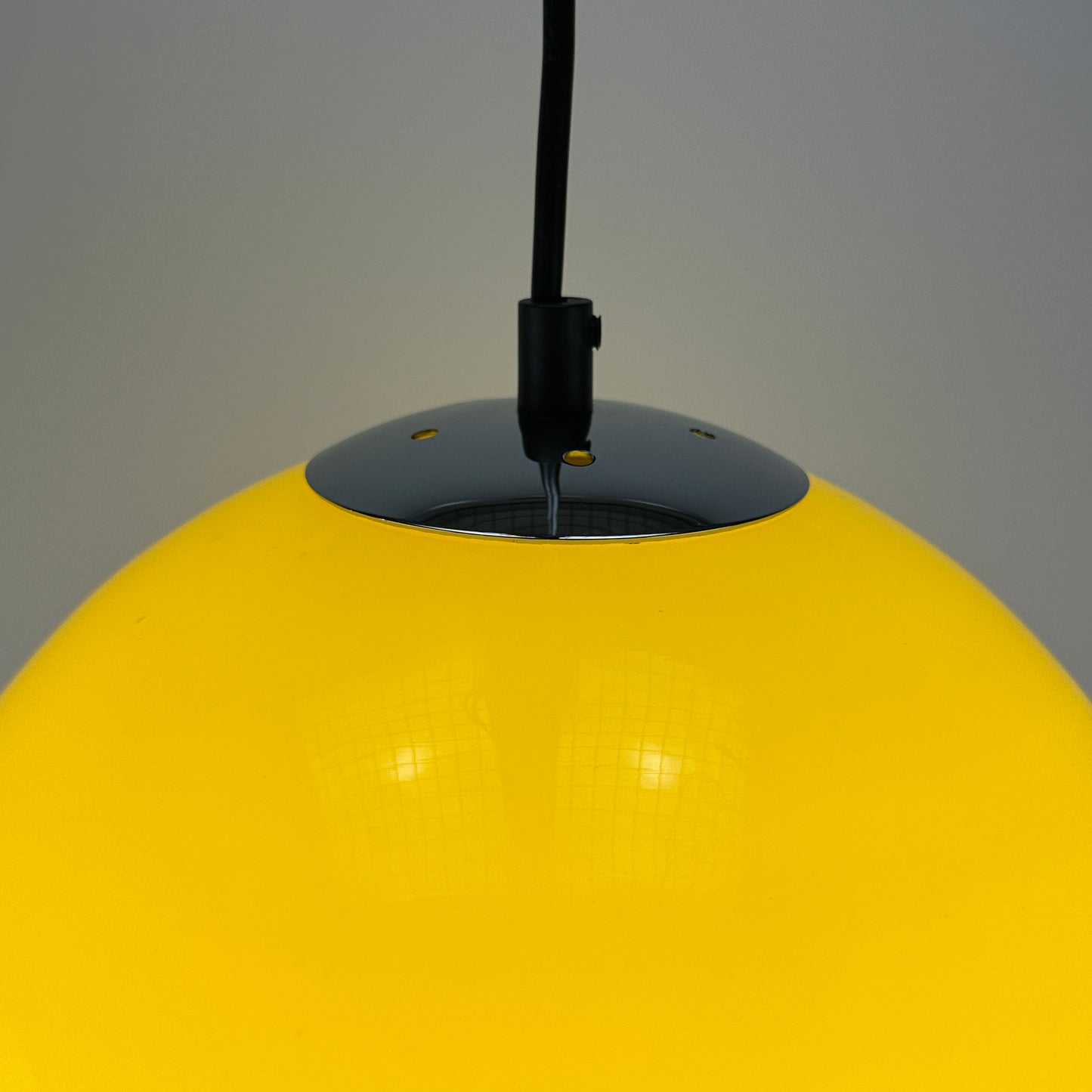 Neon yellow globe glass pendant light by Peill & putzler 1970