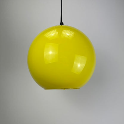 Neon yellow globe glass pendant light by Peill & putzler 1970