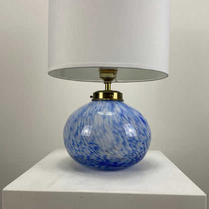 French white and blue glass table lamp from 1950