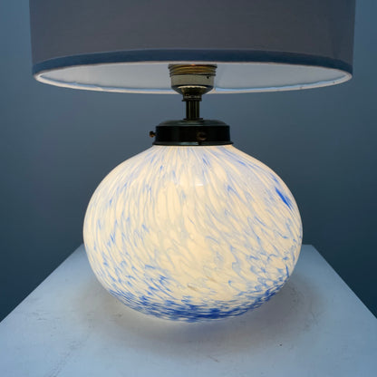 French white and blue glass table lamp from 1950