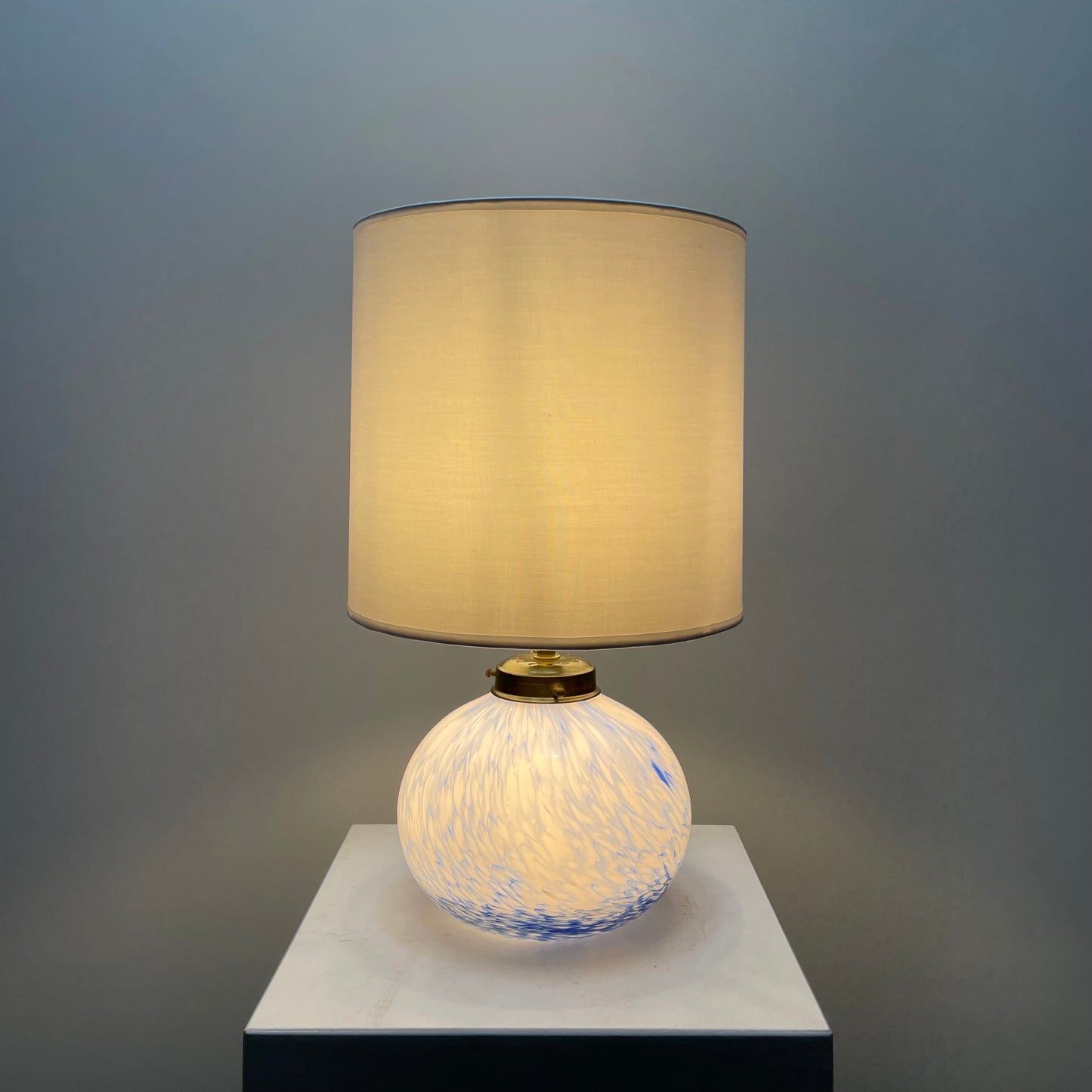 French white and blue glass table lamp from 1950